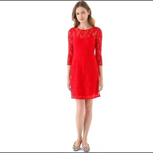 Madewell Broadway & Broome Red Floral Lace 3/4 Sleeve Cocktail Dress Size 0 - Picture 1 of 17